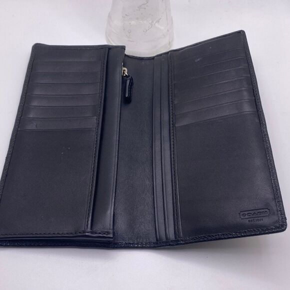 Coach Black Pebbled Leather Long Flap Wallet - Picture 2 of 10